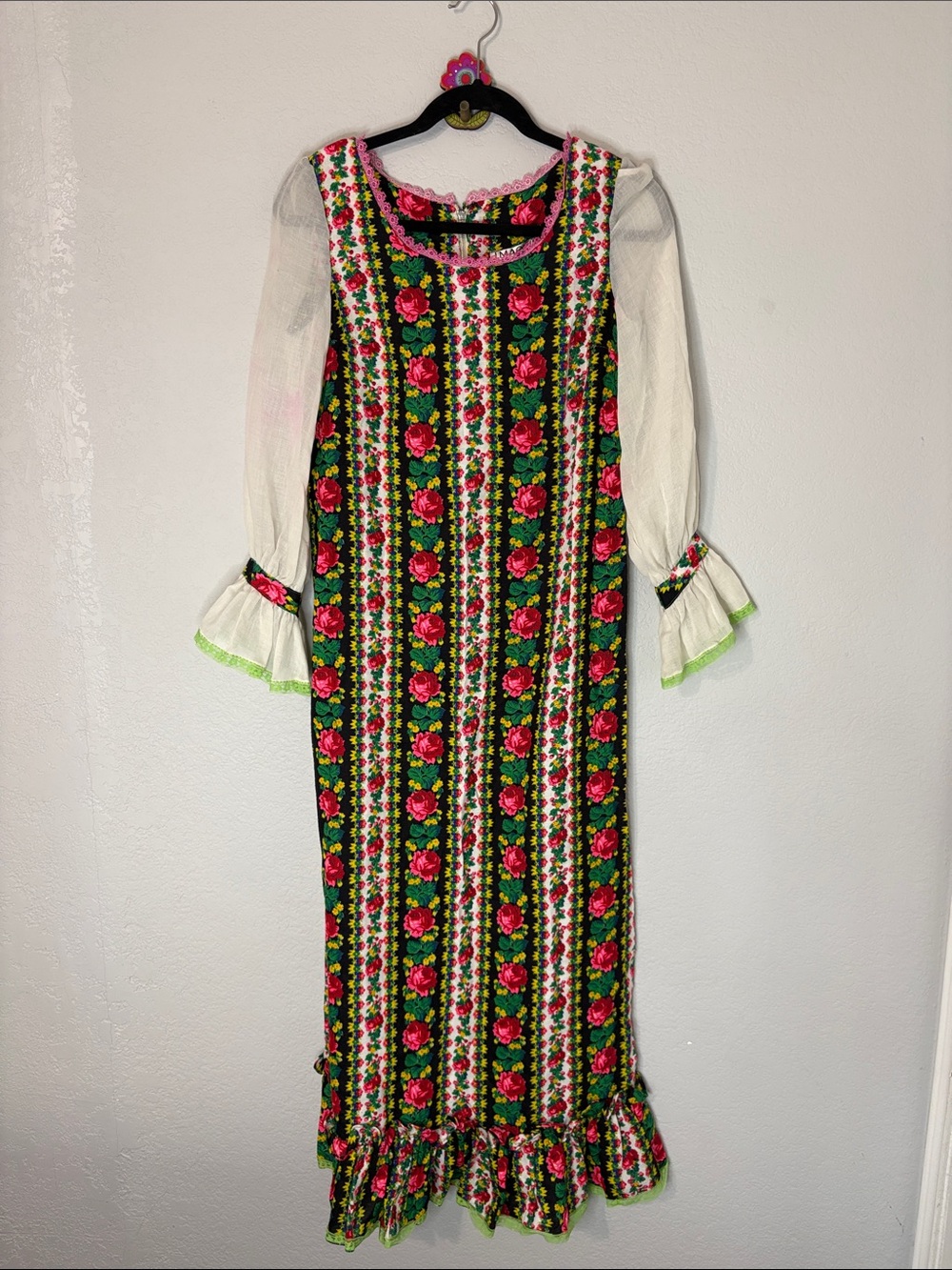 I Magnin Floral 60s 70s Floral Sheath  Maxi Dress Vintage
